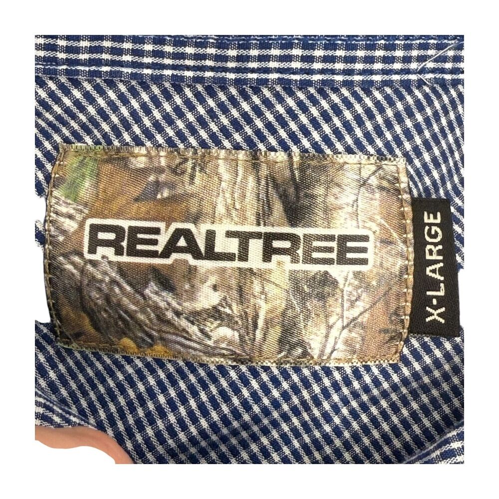 Realtree Shirt Men's XL Blue White Plaid Cotton Short Sleeve Collared Button-Up - Picture 2 of 8